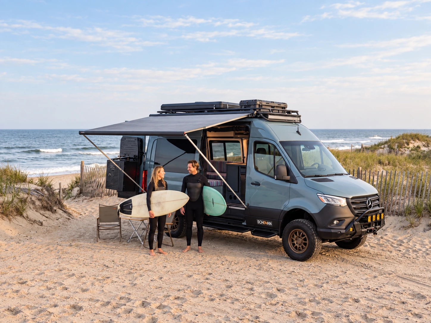 EchoVan completed camper at the beach